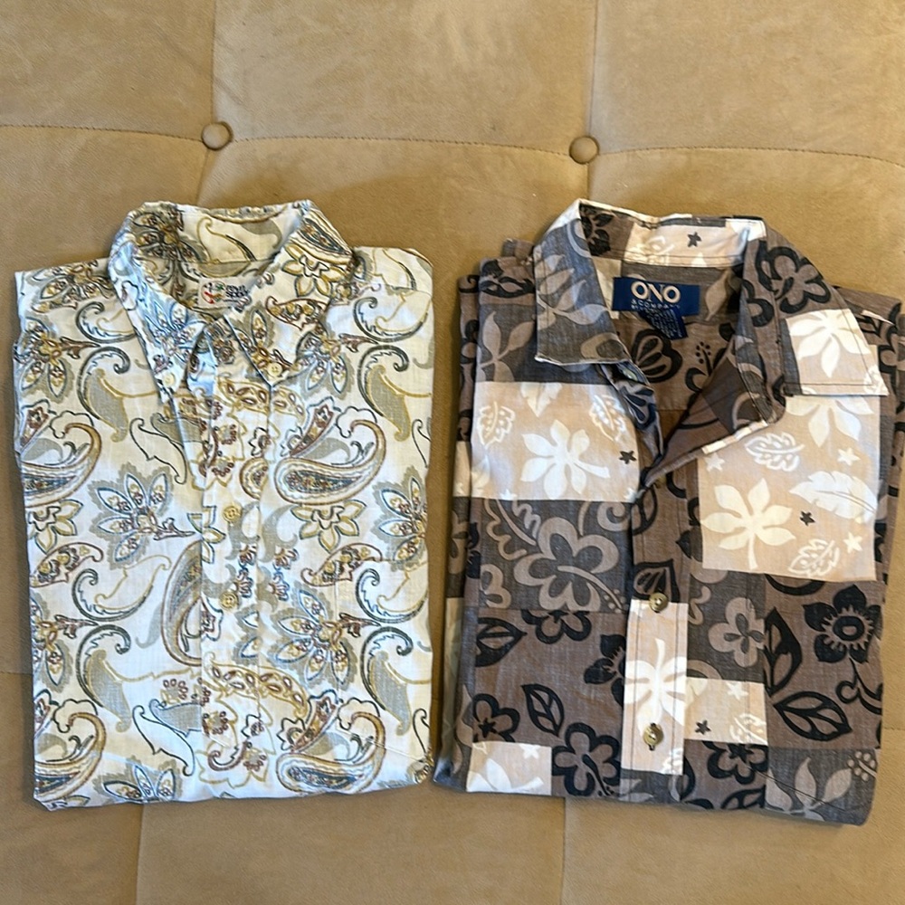 2 Hawaiian Shirts Ono & Reyn Spooner Polo Oxford